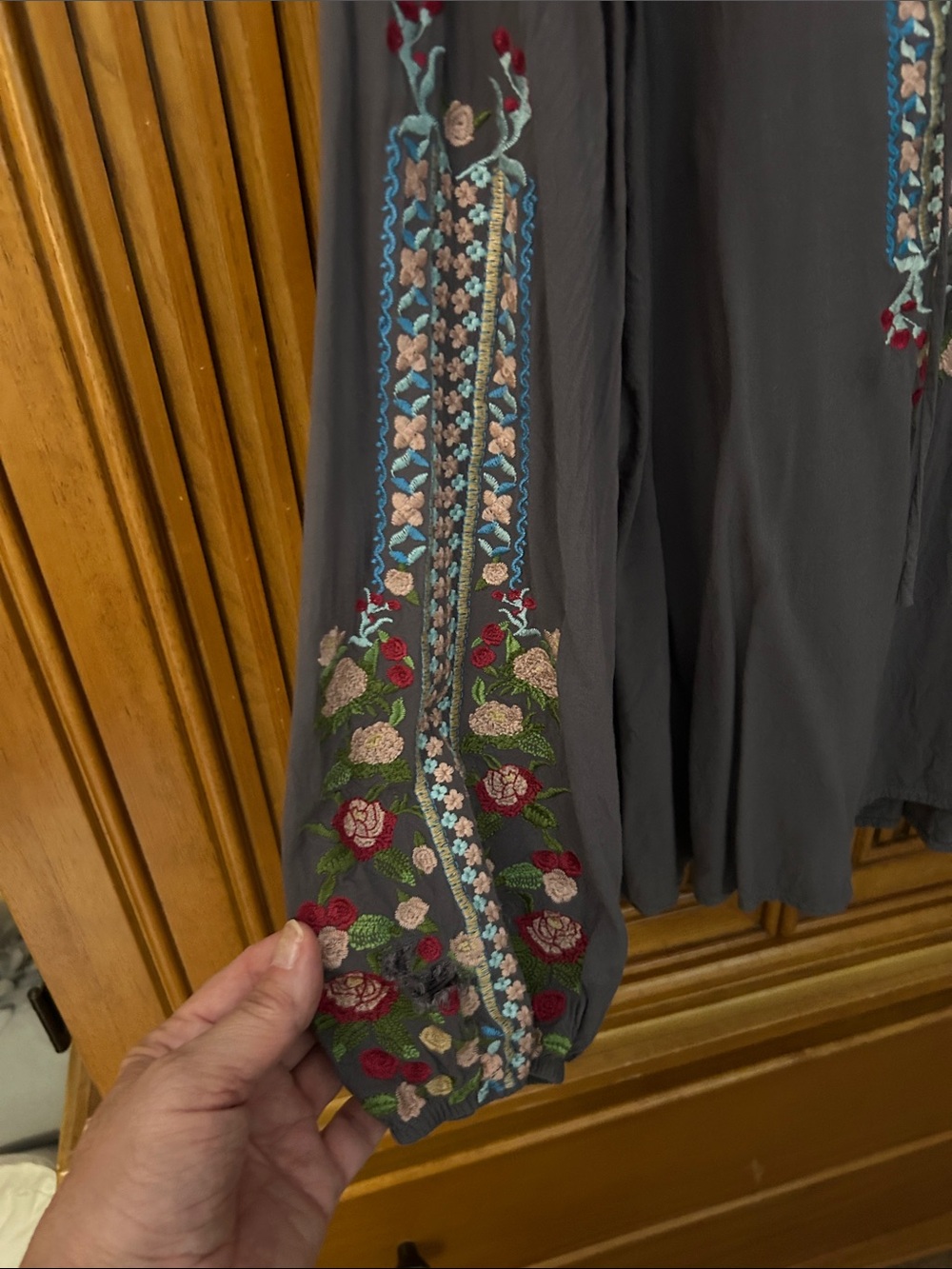 Gorgeous Embroidered Lace-Up Boho Top in Charcoal - Picture 4 of 6
